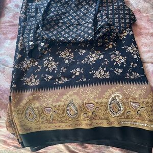 Black Floral Paisley Border Scarf / Wrap